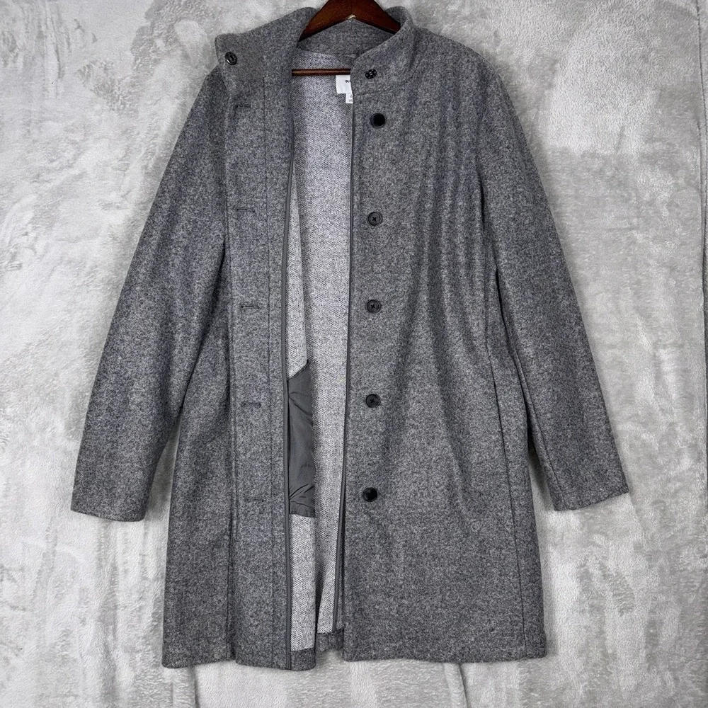 Old Navy Long‎ Peacoat Womens XL Tall Button Front Funnel Neck Light Gray